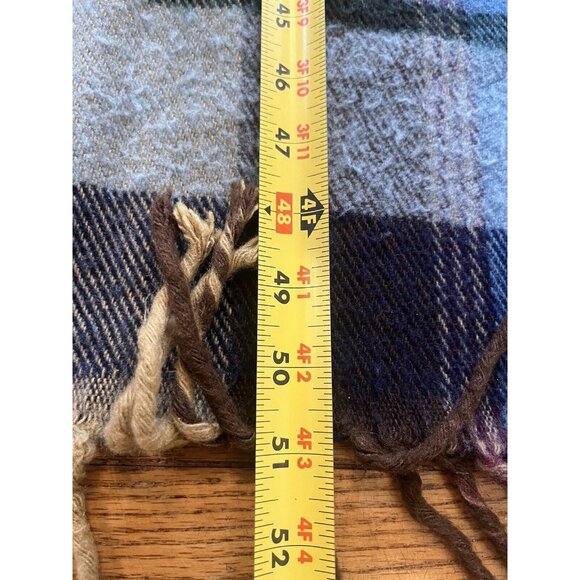 LL Bean Vintage Classic Light Blue Purple Plaid Soft Wool Throw Blanket ~49 x 51 - Picture 10 of 13